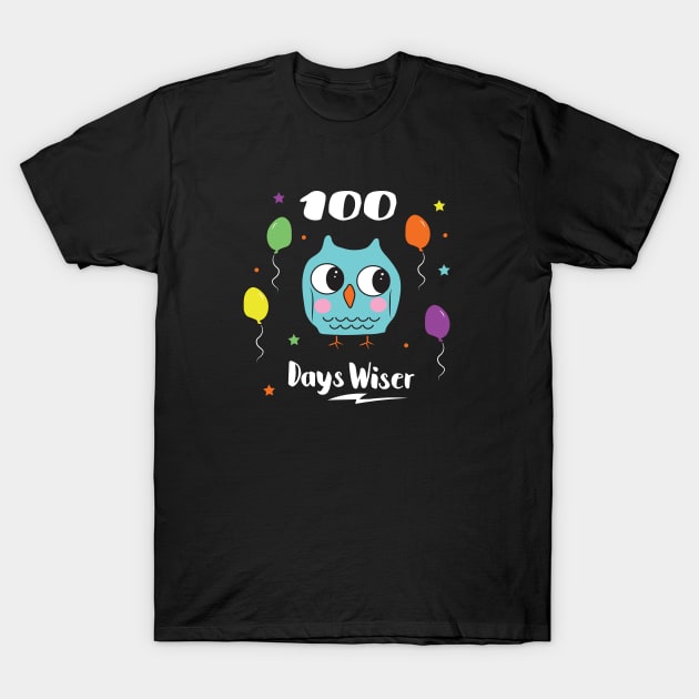 100 Days Wiser Blue Owl School Design T-Shirt by FruitflyPie